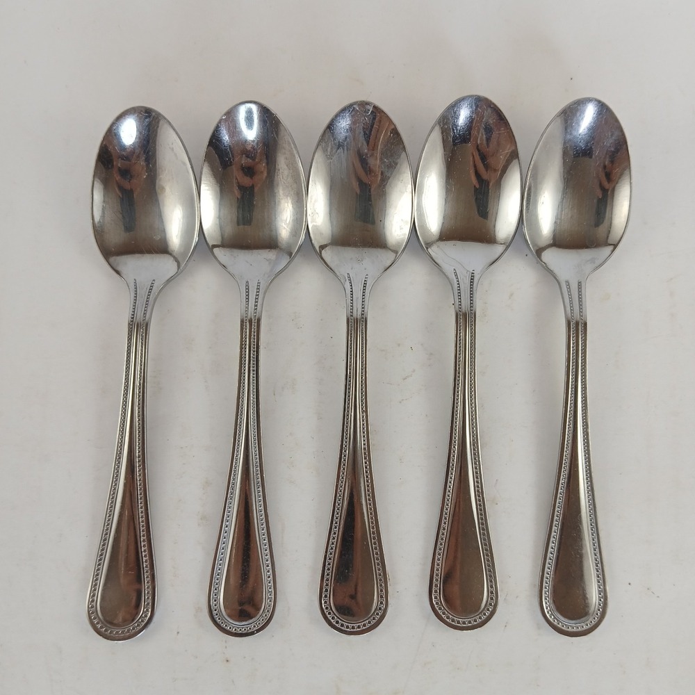 Gibson BEADED Stainless Flatware - Set of 5 Place Oval Teaspoon Glossy